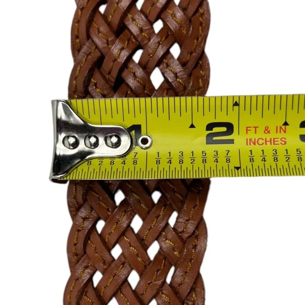 VTG Aeropostale Braided Leather Brown Belt Silvertone Buckle Logo Size Medium